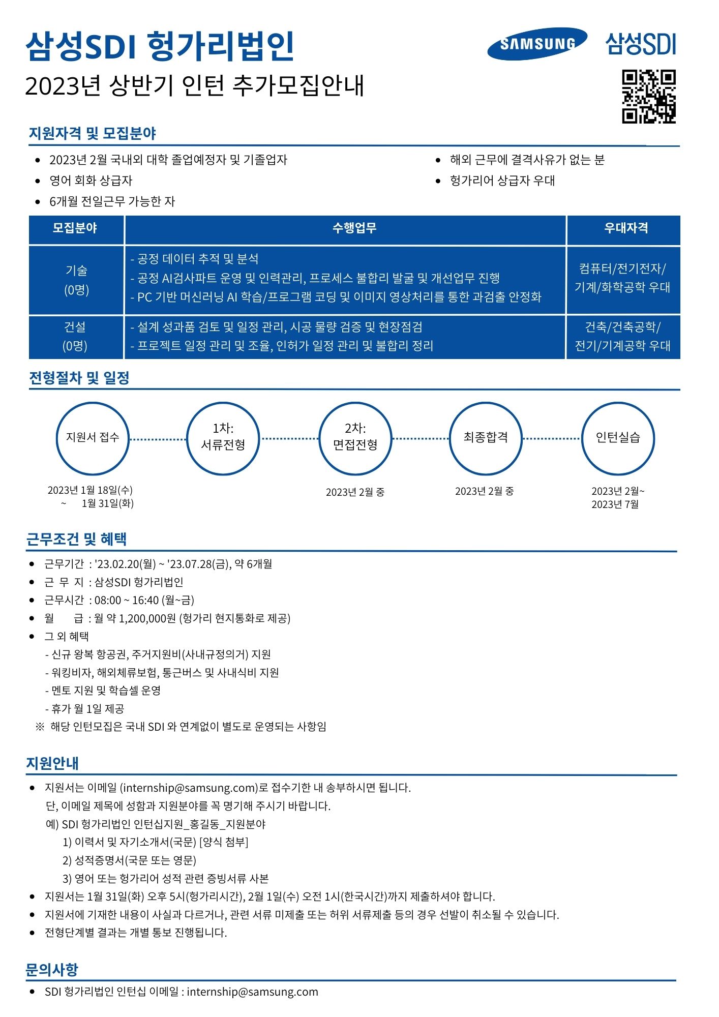 삼성SDI 채용 | 2023년 상반기 헝가리법인 인턴 채용 - 슈퍼루키