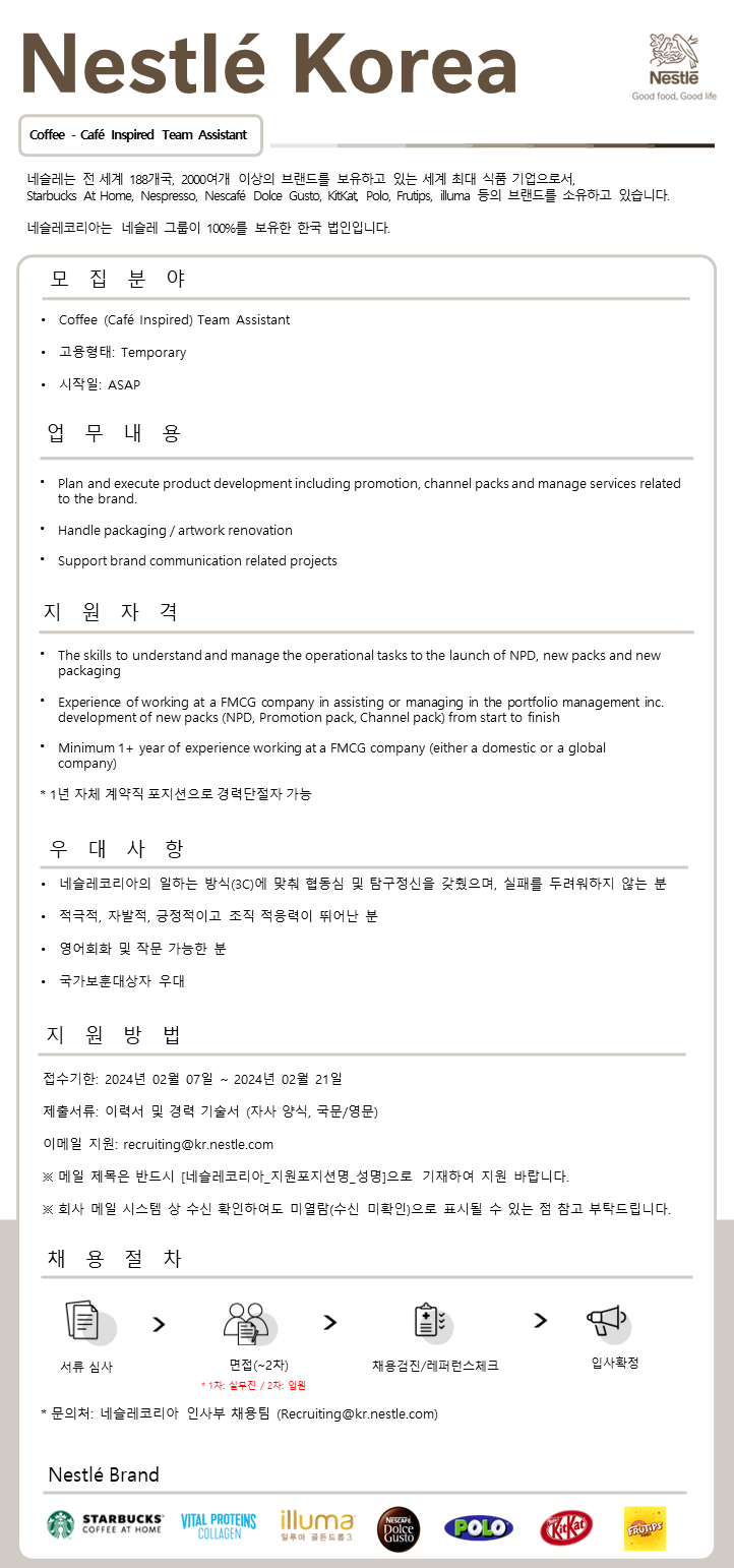 네슬레코리아 유한책임회사 채용 | Marketing Product Development 포지션 - 슈퍼루키 네슬레코리아 유한책임회사