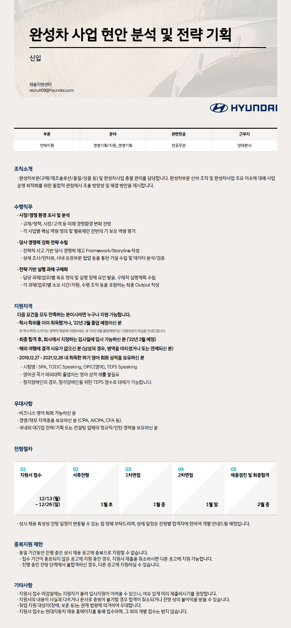 현대자동차그룹 채용 | 완성차 사업 현안 분석 및 전략 기획 채용 - 슈퍼루키 현대자동차그룹
