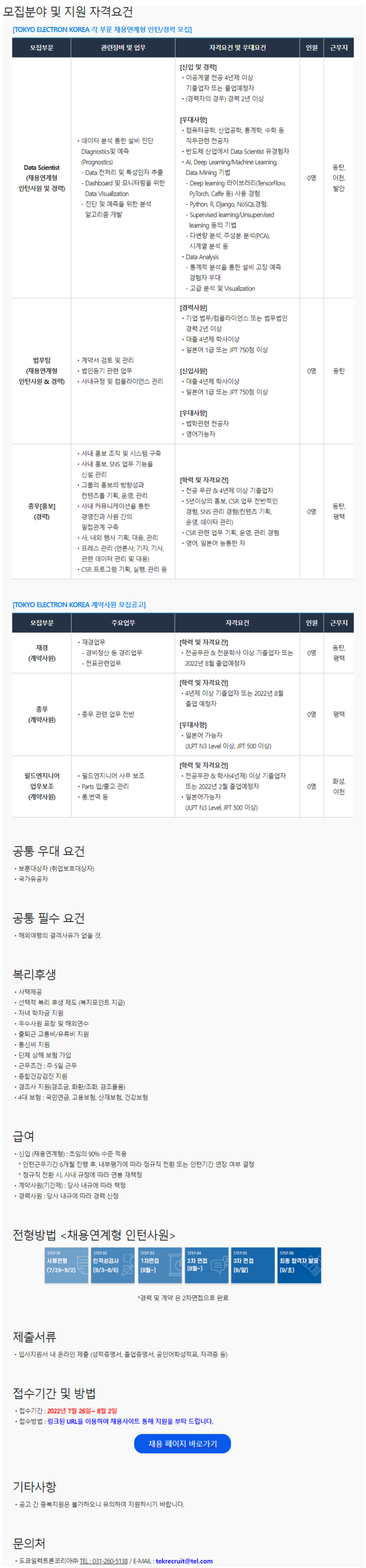 도쿄일렉트론코리아 채용 | 2022년 상반기 2차 추가 채용 - 슈퍼루키