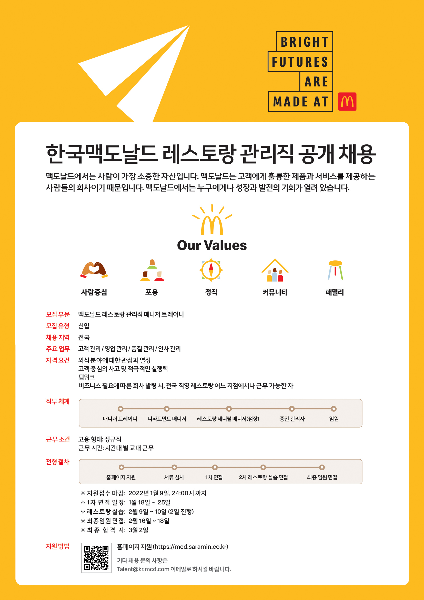한국맥도날드 유한회사 채용 | 2022년 1회차 매니져 트레이니 정규직 채용 - 슈퍼루키 한국맥도날드 유한회사